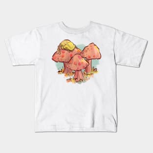 Frog sleeping on a mushroom Kids T-Shirt